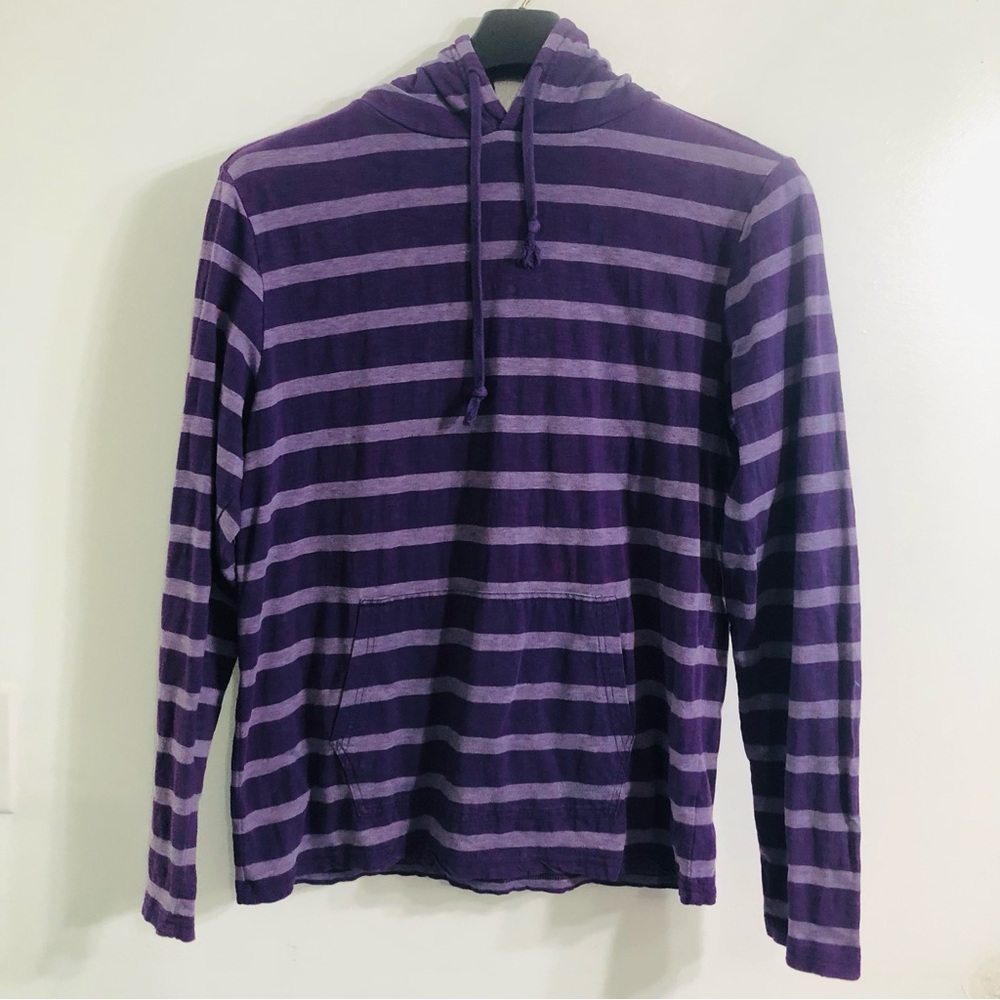 CCC Women’s hoodie shirt pullover  kangaroo pocket  purple stripes. L